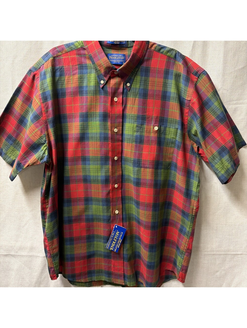 Pendleton Oceanside Mens Multicolor Plaid Cotton Short Sleeve Shirt Size X-Large